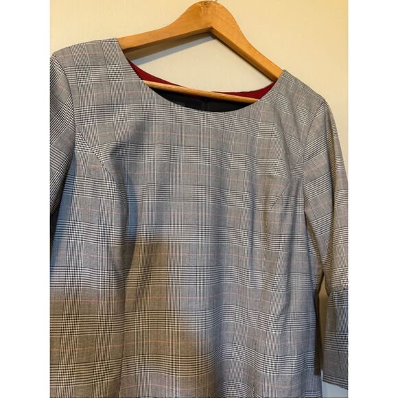 Talbots Size 12 Flare Sleeve Sheath Dress Black Houndstooth Plaid Modest Career - Picture 6 of 11